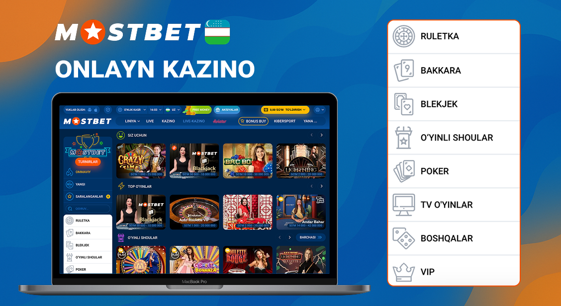Mostbet O’zbekiston kazino o‘yinlari